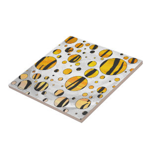 Polka Dot Tiger Black and Orange Print Tile