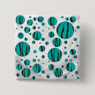Polka Dot Tiger Black and Teal Print 2 Inch Square Button