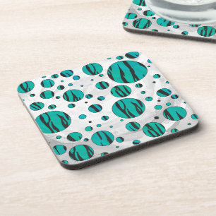 Polka Dot Tiger Black and Teal Print Coaster