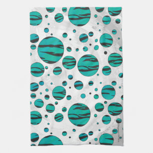 Polka Dot Tiger Black and Teal Print Kitchen Towel
