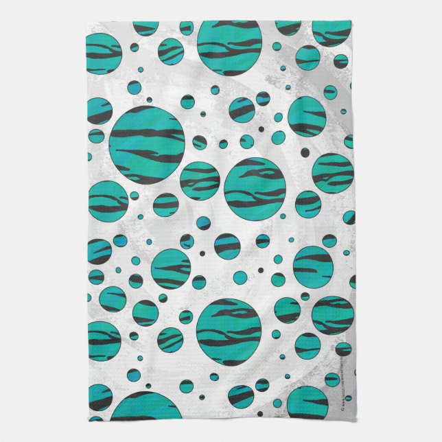 Polka Dot Tiger Black and Teal Print Kitchen Towel (Vertical)