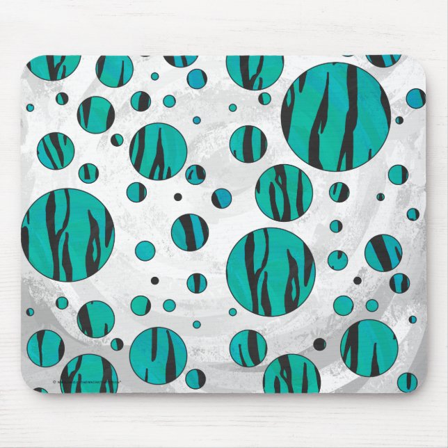 Polka Dot Tiger Black and Teal Print Mouse Pad (Front)