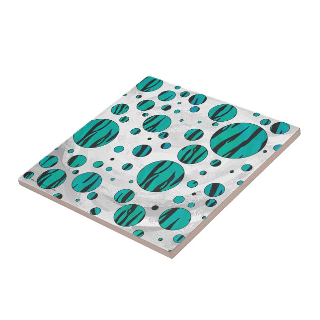 Polka Dot Tiger Black and Teal Print Tile (Side)