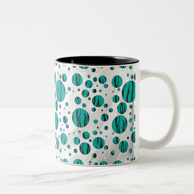 Polka Dot Tiger Black and Teal Print Two-Tone Coffee Mug (Right)