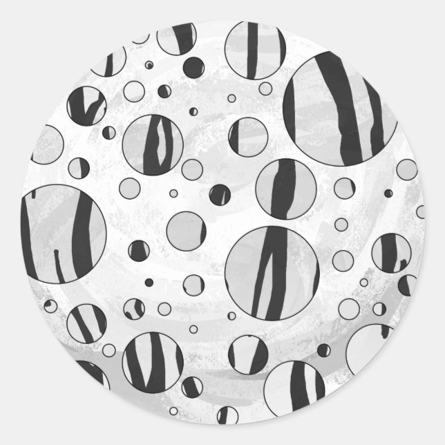 Polka Dot Tiger Black and White Print Classic Round Sticker (Front)