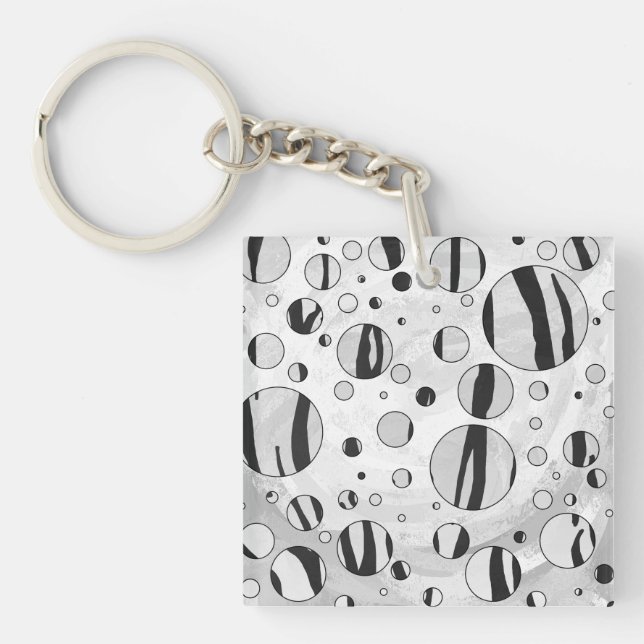 Polka Dot Tiger Black and White Print Keychain (Front)
