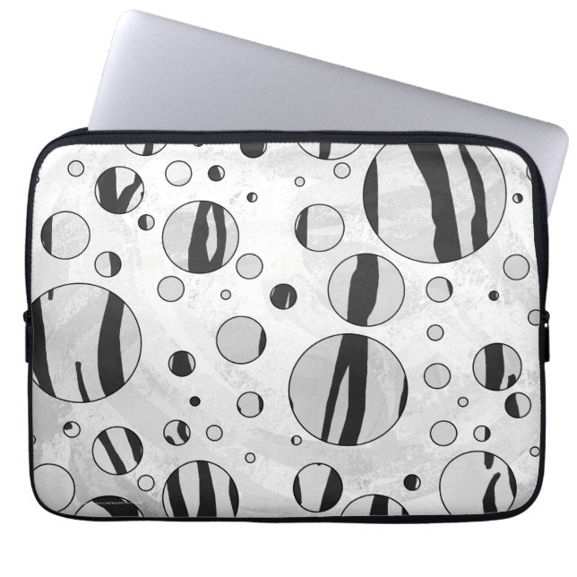 Polka Dot Tiger Black and White Print Laptop Sleeve (Front)