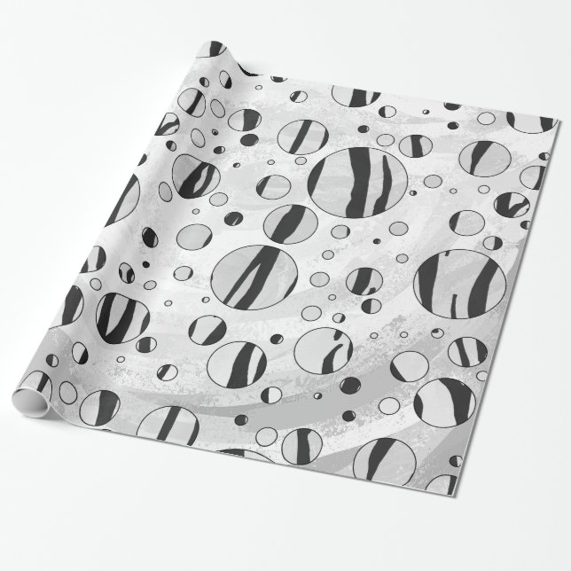 Polka Dot Tiger Black and White Print Wrapping Paper (Unrolled)