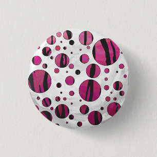 Polka Dot Tiger Hot Pink and Black Print 1 Inch Round Button