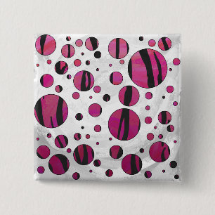 Polka Dot Tiger Hot Pink and Black Print 2 Inch Square Button
