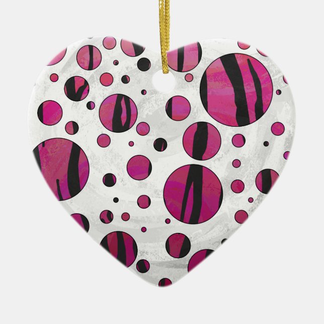 Polka Dot Tiger Hot Pink and Black Print Ceramic Ornament (Front)