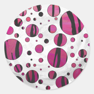 Polka Dot Tiger Hot Pink and Black Print Classic Round Sticker