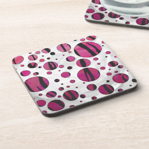 Polka Dot Tiger Hot Pink and Black Print Coaster