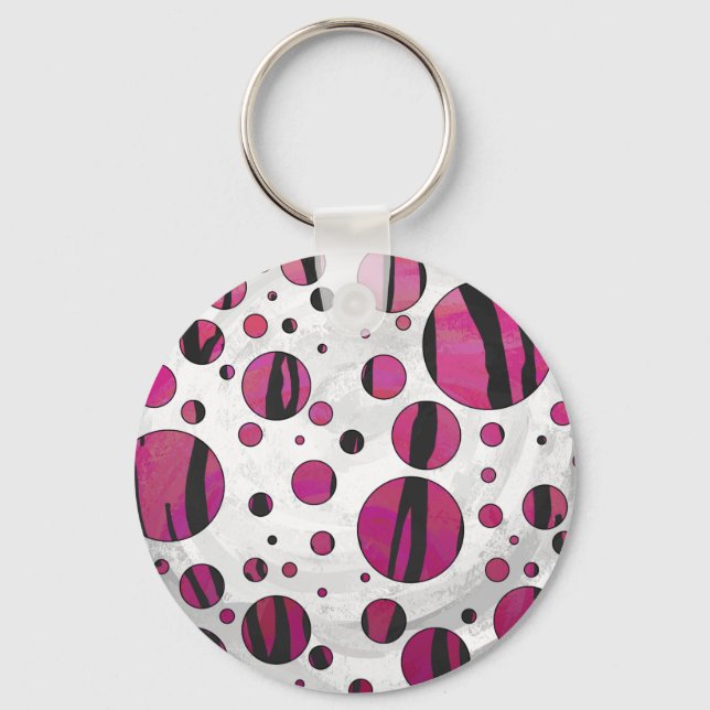 Polka Dot Tiger Hot Pink and Black Print Keychain (Front)