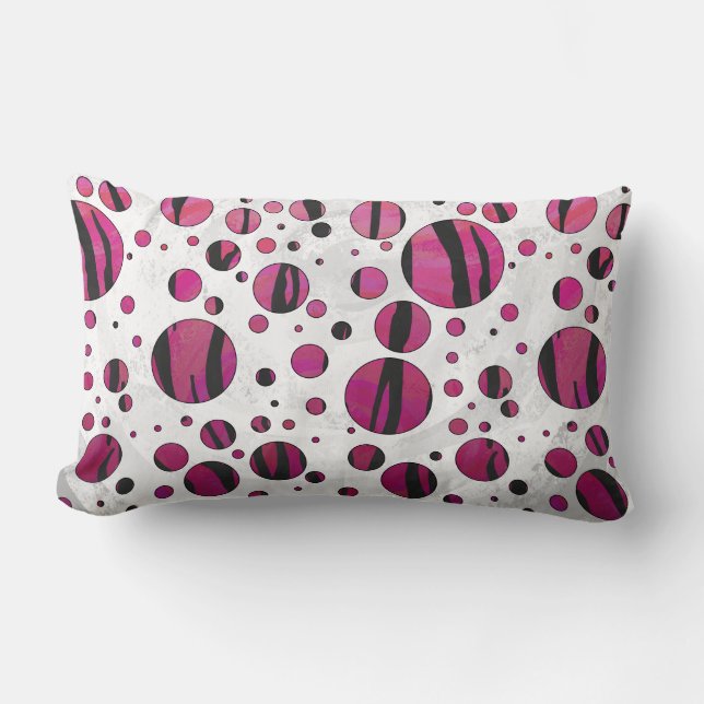 Polka Dot Tiger Hot Pink and Black Print Lumbar Pillow (Front)