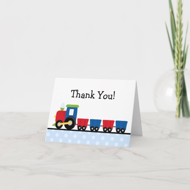 Polka Dot Train Thank You Card (Front)