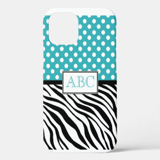 Polka Dot Turquoise and Zebra Print iPhone 12 Case