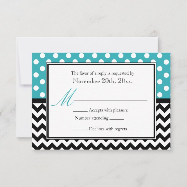 Polka Dot Turquoise & Chevron Reply Cards (Front)