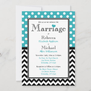 Polka Dot Turquoise & Chevron Wedding Invitations