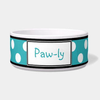Polka Dot Turquoise Personalized Dog Bowl