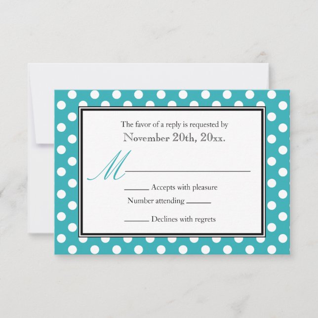 Polka Dot Turquoise & White RSVP Reply Cards (Front)