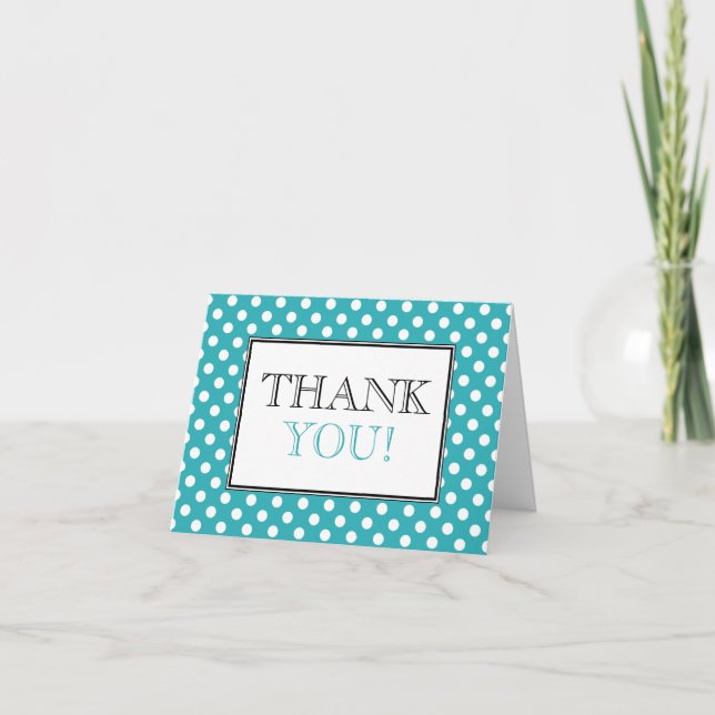 Polka Dot Turquoise & White Thank You Card (Front)
