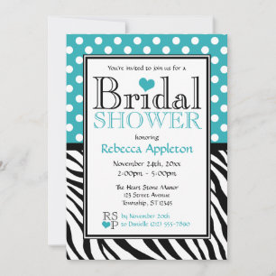 Polka Dot Turquoise & Zebra Print Bridal Shower Invitation