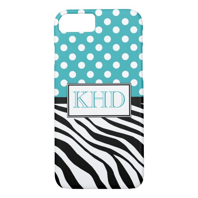 Polka Dot Turquoise & Zebra Print iPhone 7 Case (Back)