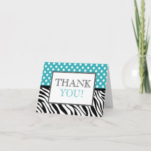 Polka Dot Turquoise & Zebra Print Thank You Card