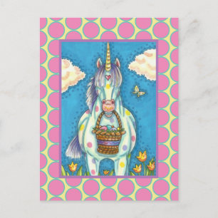 POLKA DOT UNICORN AND EASTER EGG BASKET, FANTASY HOLIDAY POSTCARD