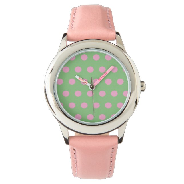 Polka Dot Watch (Sage Green & Pastel Pink) (Front)