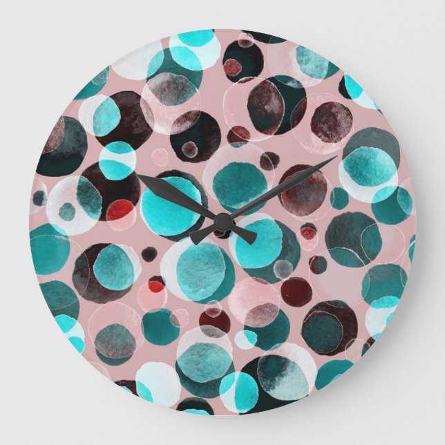 Polka dot watercolor, abstract pattern. large clock (Front)