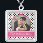 Polka Dot Wedding Photo Template Necklace<br><div class="desc">Change the photo and the love verse on this black and white polka dot, pink accents wedding or anniversary photo template pendant and necklace. To change the verse and photo, use the personalize option. For more extensive changes to the necklace, including changing the font, font size, font colour, photo size,...</div>