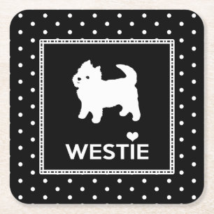 Polka Dot Westie Dogs - West Highland Terriers Square Paper Coaster