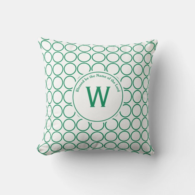 POLKA DOT White Green Customized Monogram Throw Pillow (Front)
