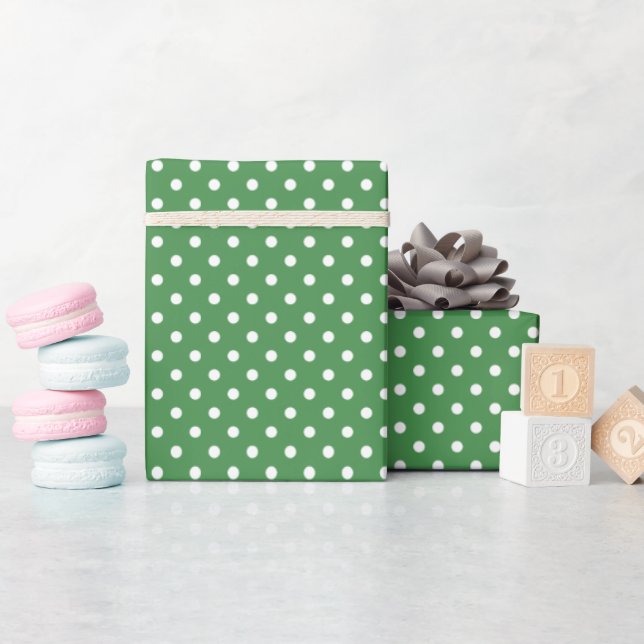 Polka Dot White Green  Wrapping Paper (Baby Shower)