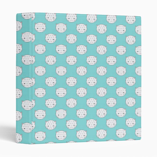 Polka Dot White Kitty Face over Teal Binder (Front/Spine)