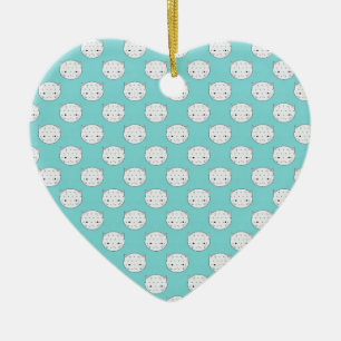 Polka Dot White Kitty Face over Teal Ceramic Ornament