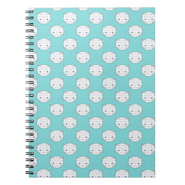 Polka Dot White Kitty Face over Teal Notebook (Front)