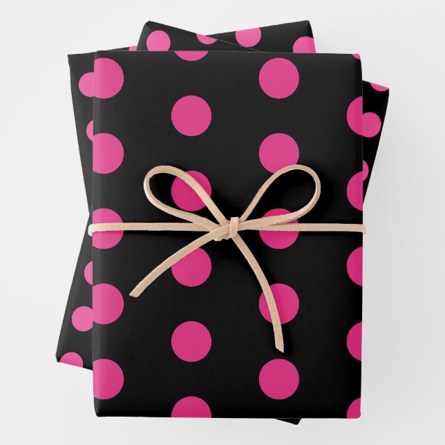 Polka Dot Wrapping Paper Sheets (Black & Neon Pink (In situ)