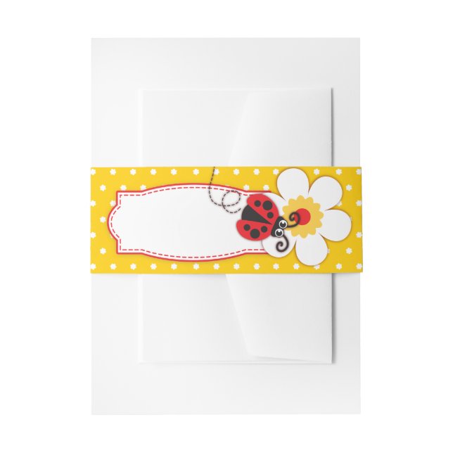 Polka dot yellow ladybug belly band invitation belly band (Front Example)
