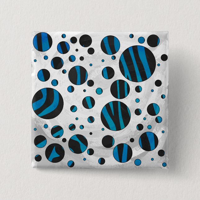 Polka Dot Zebra Black and Blue Pattern 2 Inch Square Button (Front)