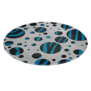 Polka Dot Zebra Black and Blue Pattern Cutting Board