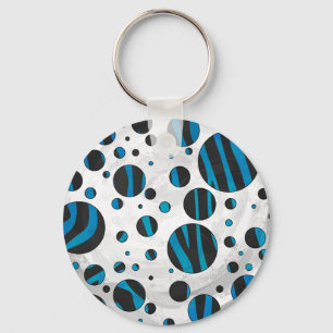 Polka Dot Zebra Black and Blue Pattern Keychain