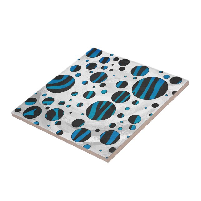 Polka Dot Zebra Black and Blue Pattern Tile (Side)