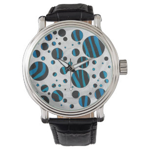 Polka Dot Zebra Black and Blue Pattern Watch
