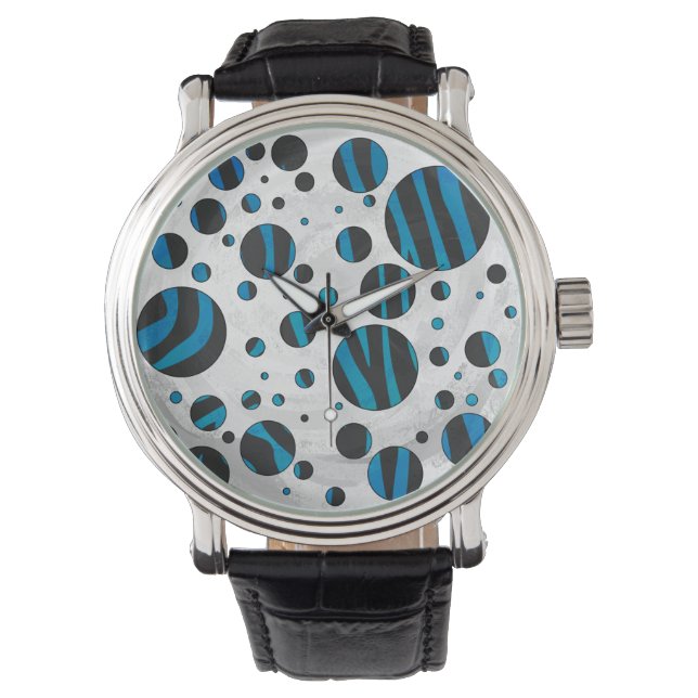 Polka Dot Zebra Black and Blue Pattern Watch (Front)