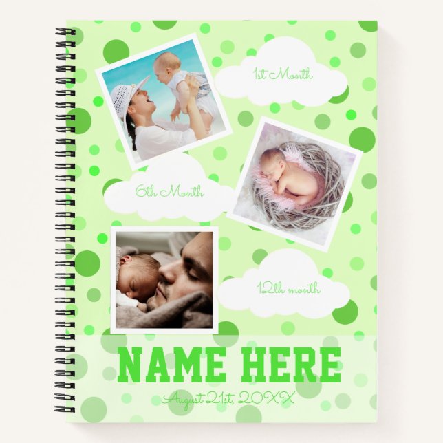 Polka Dots 1st birthday Baby Milestone Guest Book  (Front)