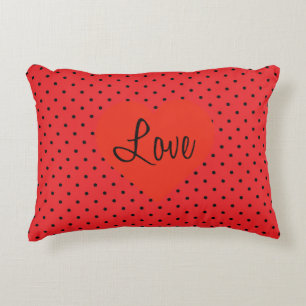 Polka Dots And A Red Heart Accent Pillow