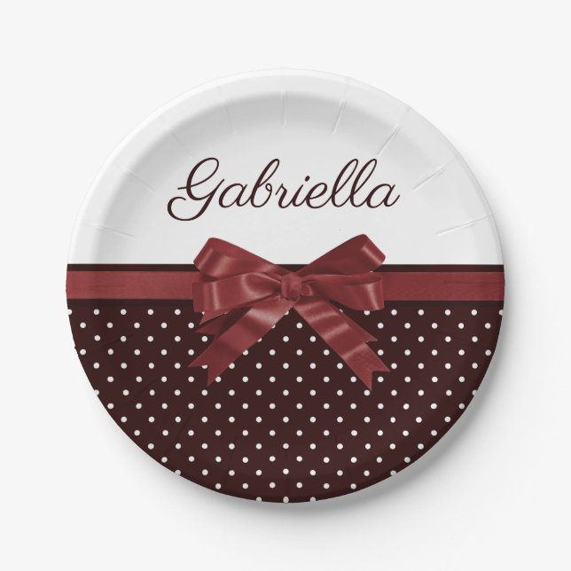 Polka Dots and Bow Paper Plate (Front)